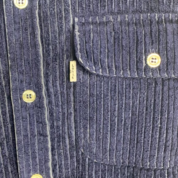 Vintage 90s Levi's White Label Shirt Blue Thick Corduroy Shacket - Picture 3 of 11